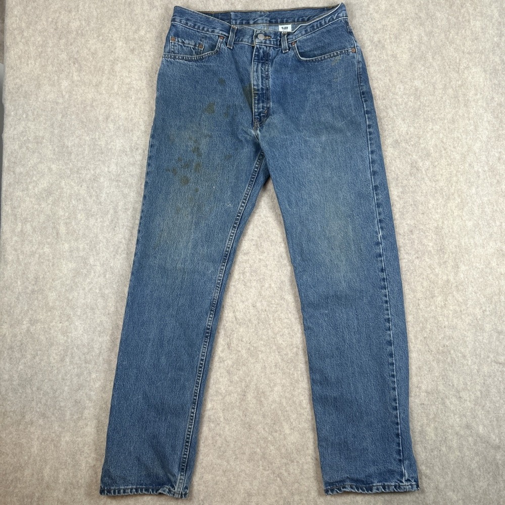 VTG Levis 505 Mens 34x32 Blue Mid Wash Bat Wing Worn Distressed‎ Grunge 90s
